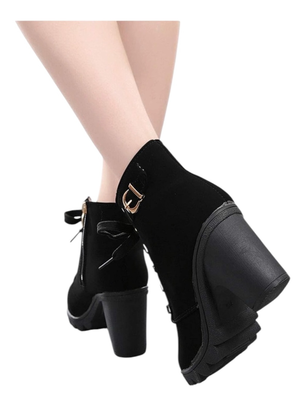 NWOT Black Faux Suede Lace Up Platform Ankle Boots Chunky Heel | Size 9 - Picture 2 of 9